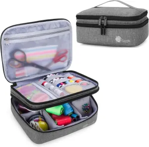 Luxja Double-Layer Sewing Supplies Organizer, Sewing Accessories Organizer for Needles, Thread, Scissors, Measuring Tape and Other Sewing Tools (Bag Only), Medium/Gray