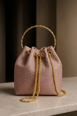 Luxury Pink Suede Rhinestone Pouch Bag