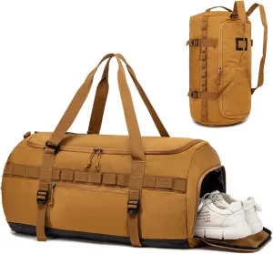 Lyweem Sports Gym Bag Men - Large 60L Tactical Travel Duffle Bag with Shoe Compartment Women, Weekender Backpack, Overnight Duffel Bag, Brown
