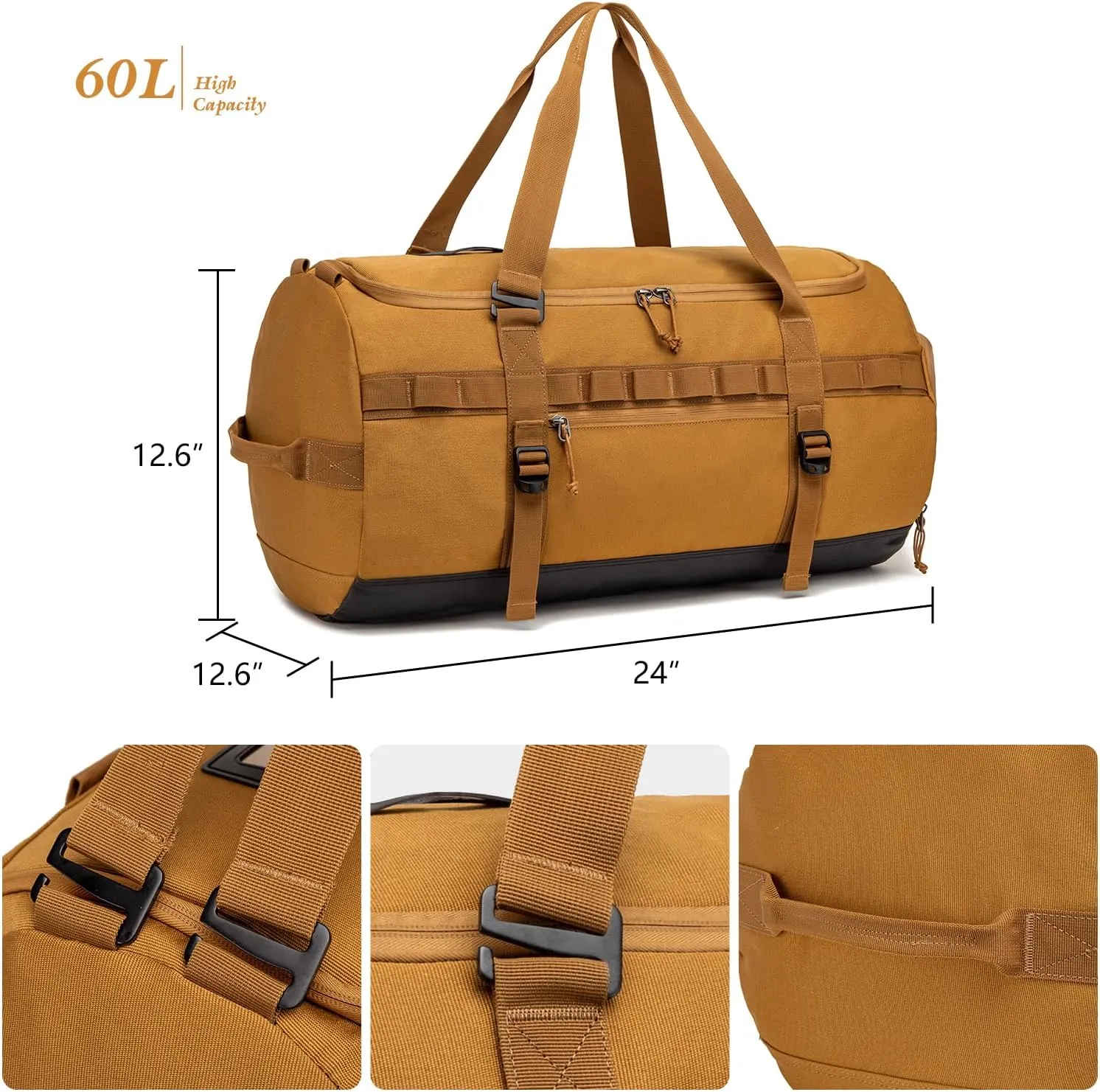 Lyweem Sports Gym Bag Men - Large 60L Tactical Travel Duffle Bag with Shoe Compartment Women, Weekender Backpack, Overnight Duffel Bag, Brown