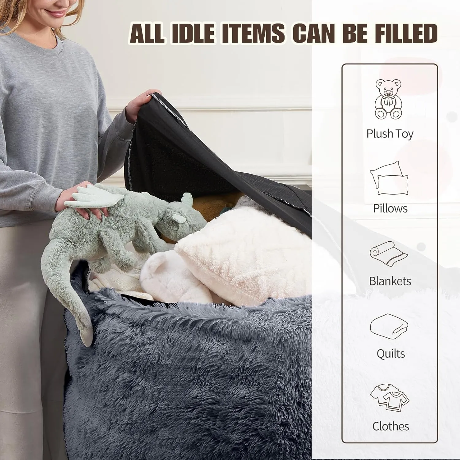 Machine Washable Stuffed Animals Storage, Bean Bag Couch for Adults Kids Teens, Small Bean Bag Chairs for Toddlers