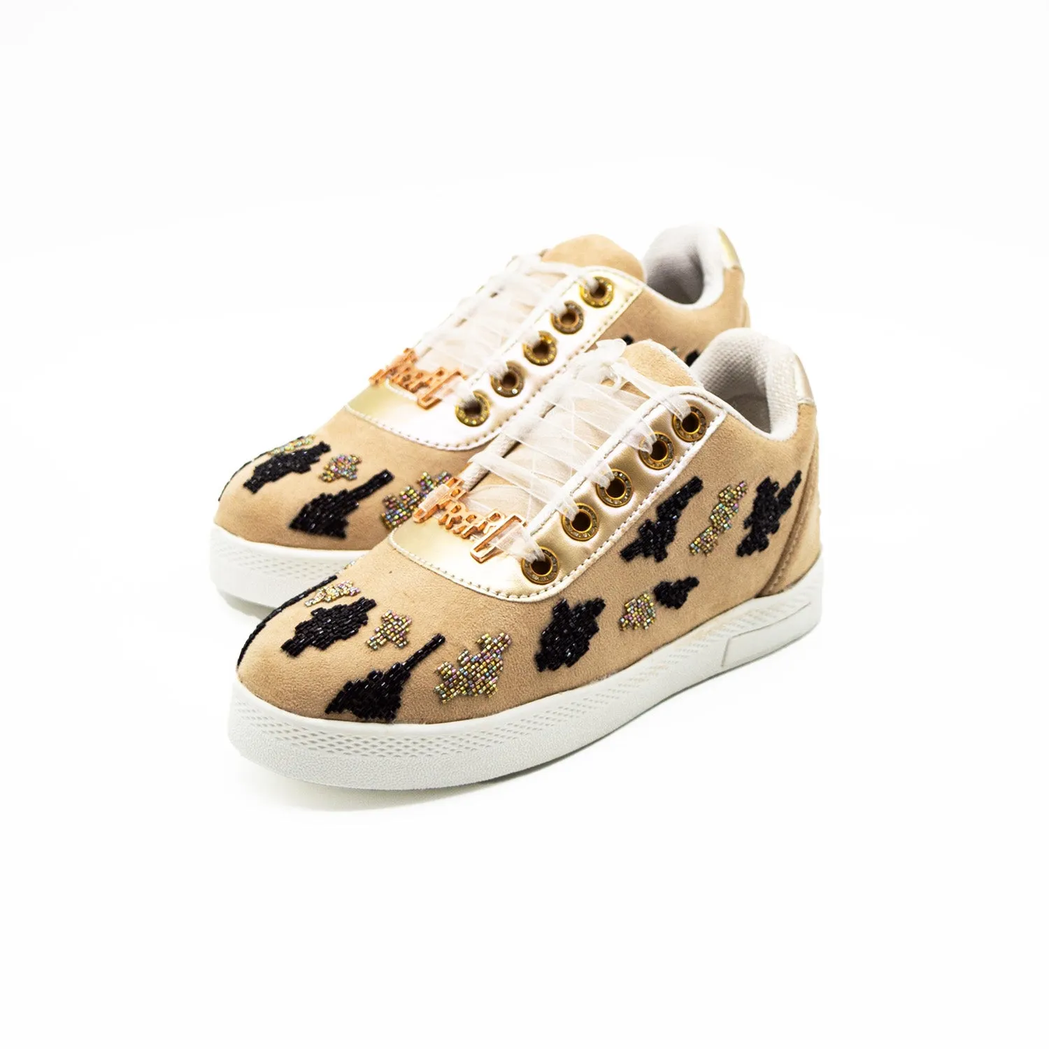 Madalyn Luxury Beige Suede Handmade Embellished Tennis Shoe