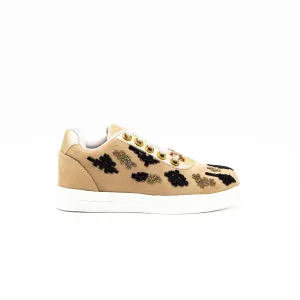 Madalyn Luxury Beige Suede Handmade Embellished Tennis Shoe