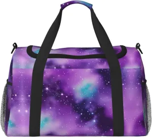 Magic Galaxy Sky Purple Travel Tote Bag â€“ Large Reusable Shopping Bag, Vacation Tote, Sports Duffel Bag with Adjustable Crossbody Strap