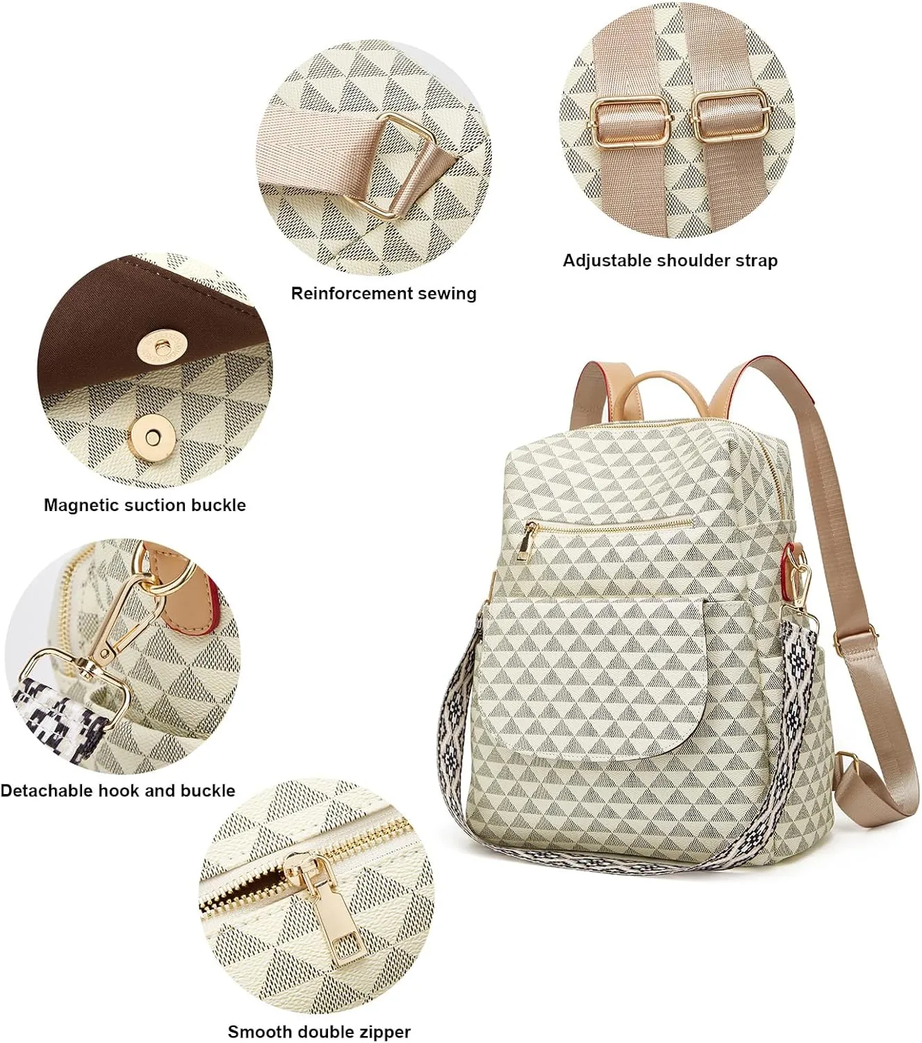 Makes Backpack Purse for Women PU Leather Travel Satchel Handbag Convertible Design Bag with Purse 2 Piece