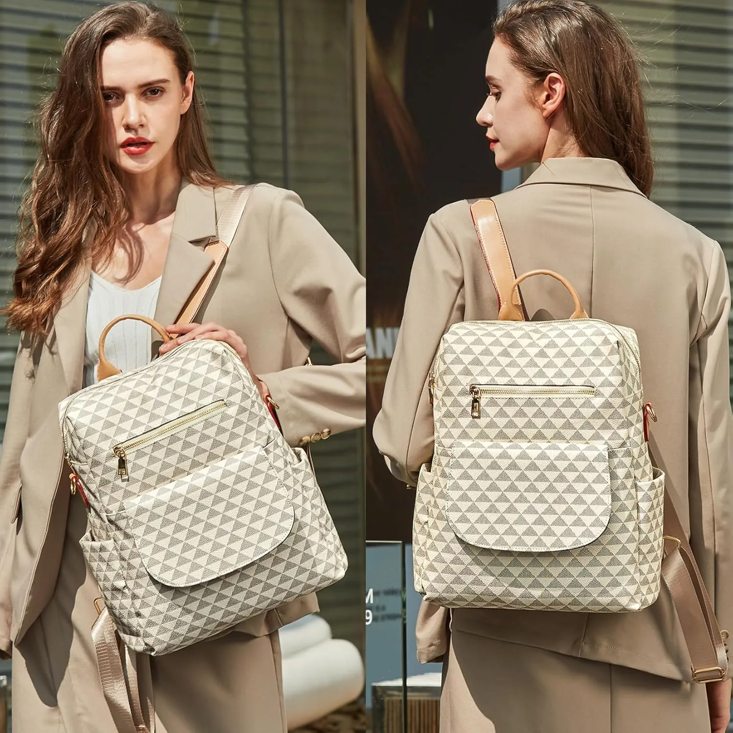 Makes Backpack Purse for Women PU Leather Travel Satchel Handbag Convertible Design Bag with Purse 2 Piece