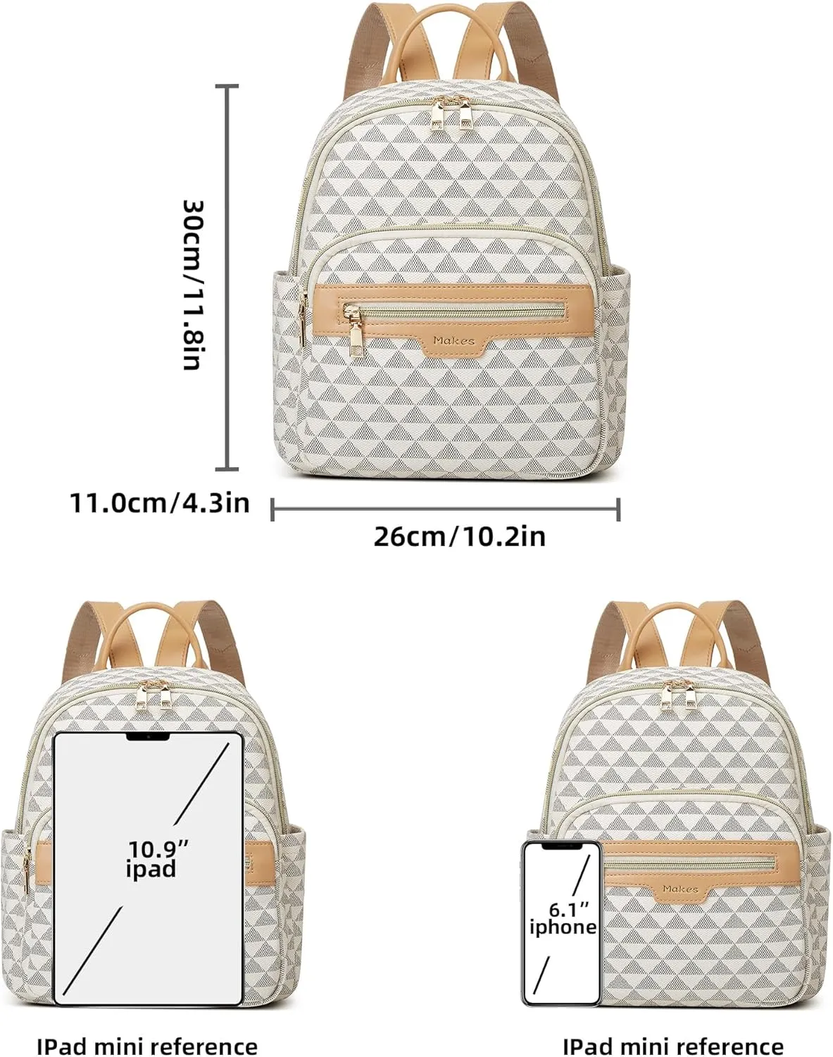Makes Mini Backpack for Women, Stylish Daypack Purse Handbag Small Casual Daily Travel Bag, Lady Girls Gifts for Work School, 2pcs Sets 11 Inch