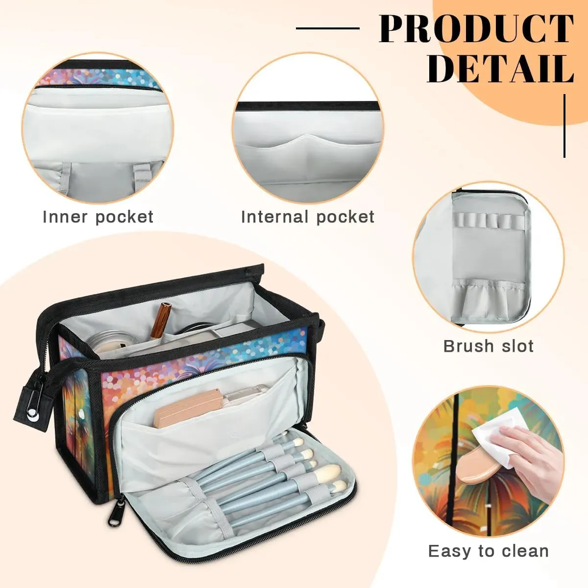 Makeup Bag Coconut Tree Pattern Travel Toiletry Bag Makeup Organizer Portable Make Up Bags for Women Cosmetic Bag with Handle