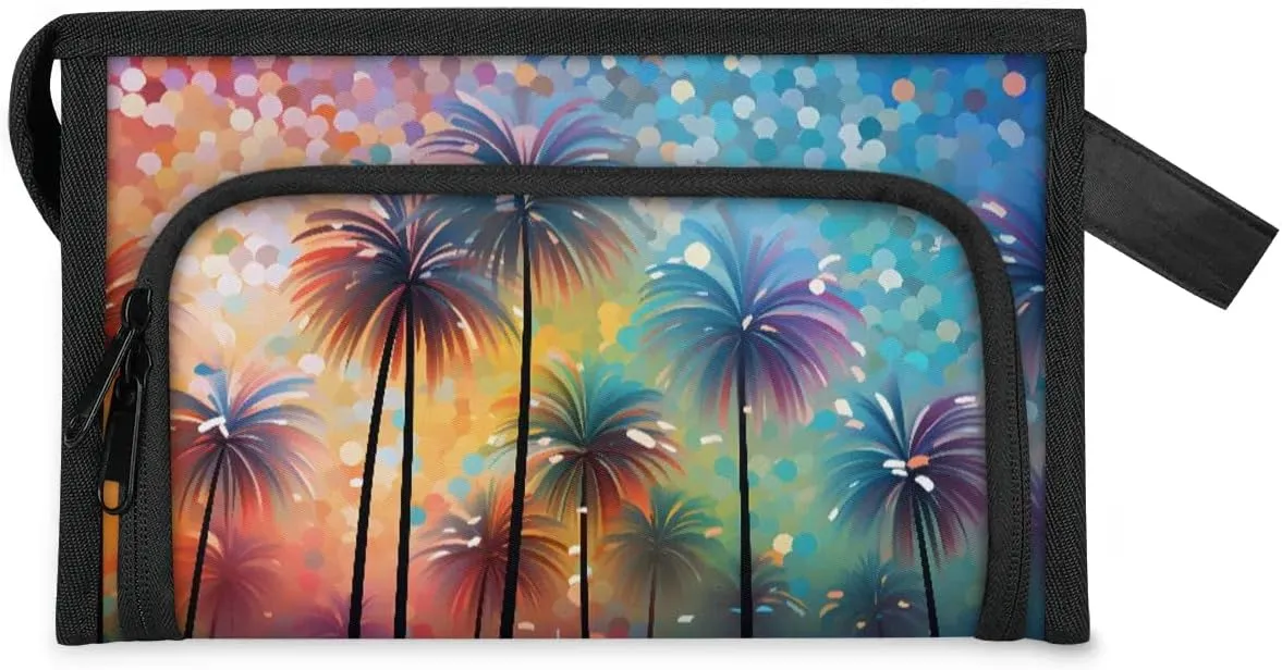 Makeup Bag Coconut Tree Pattern Travel Toiletry Bag Makeup Organizer Portable Make Up Bags for Women Cosmetic Bag with Handle