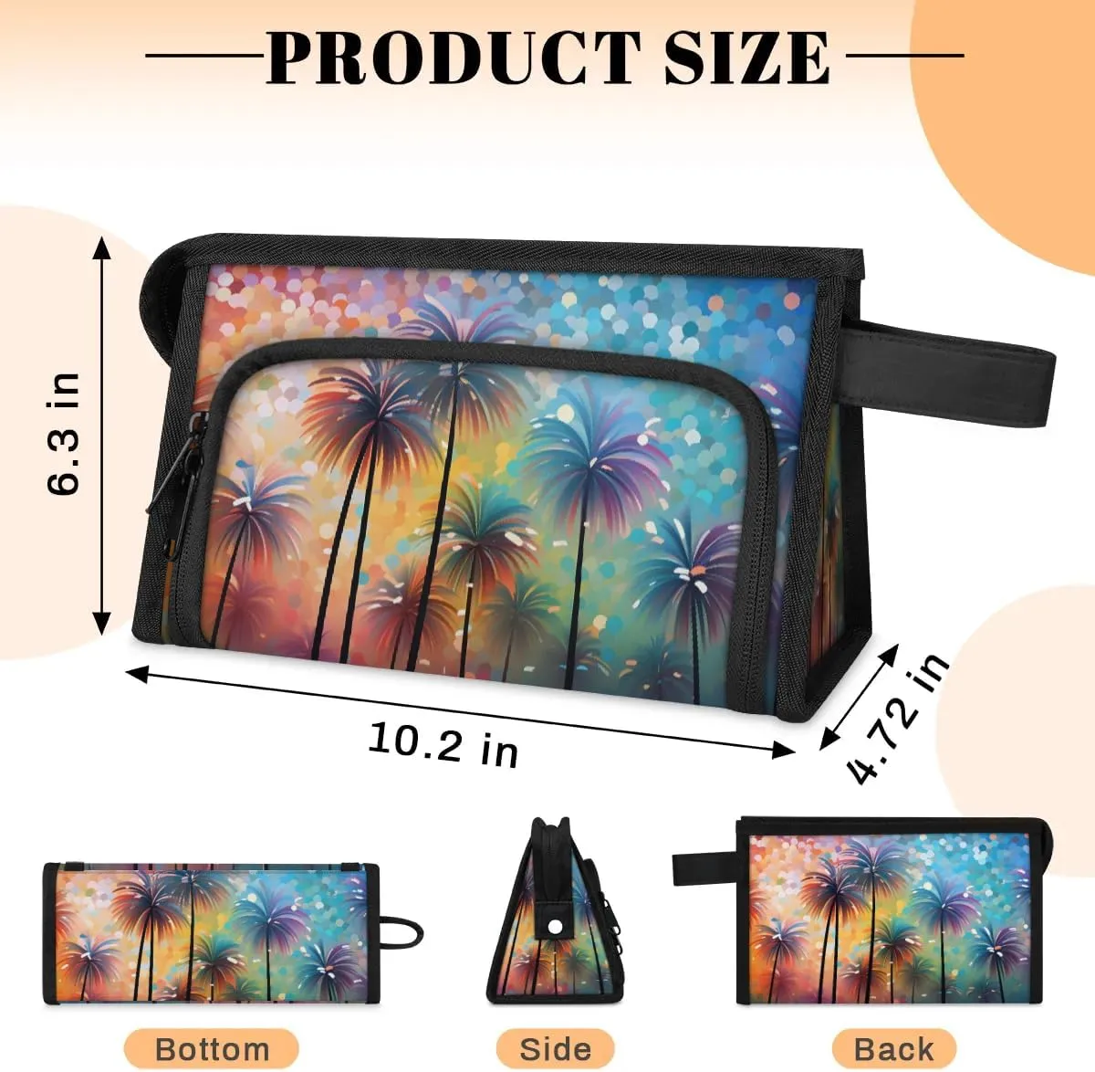 Makeup Bag Coconut Tree Pattern Travel Toiletry Bag Makeup Organizer Portable Make Up Bags for Women Cosmetic Bag with Handle