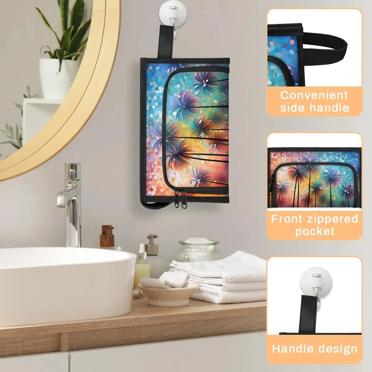 Makeup Bag Coconut Tree Pattern Travel Toiletry Bag Makeup Organizer Portable Make Up Bags for Women Cosmetic Bag with Handle