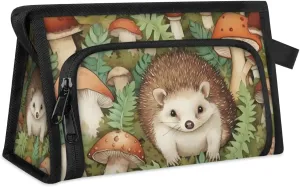 Makeup Bag Hedgehog Mushroom Leaves Travel Toiletry Bag Makeup Organizer Portable Make Up Bags for Women Cosmetic Bag with Handle
