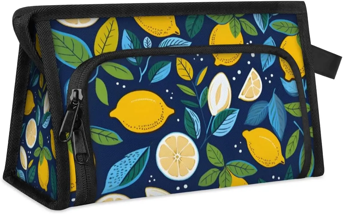 Makeup Bag Lemons Prints Travel Toiletry Bag Makeup Organizer Portable Make Up Bags for Women Cosmetic Bag with Handle
