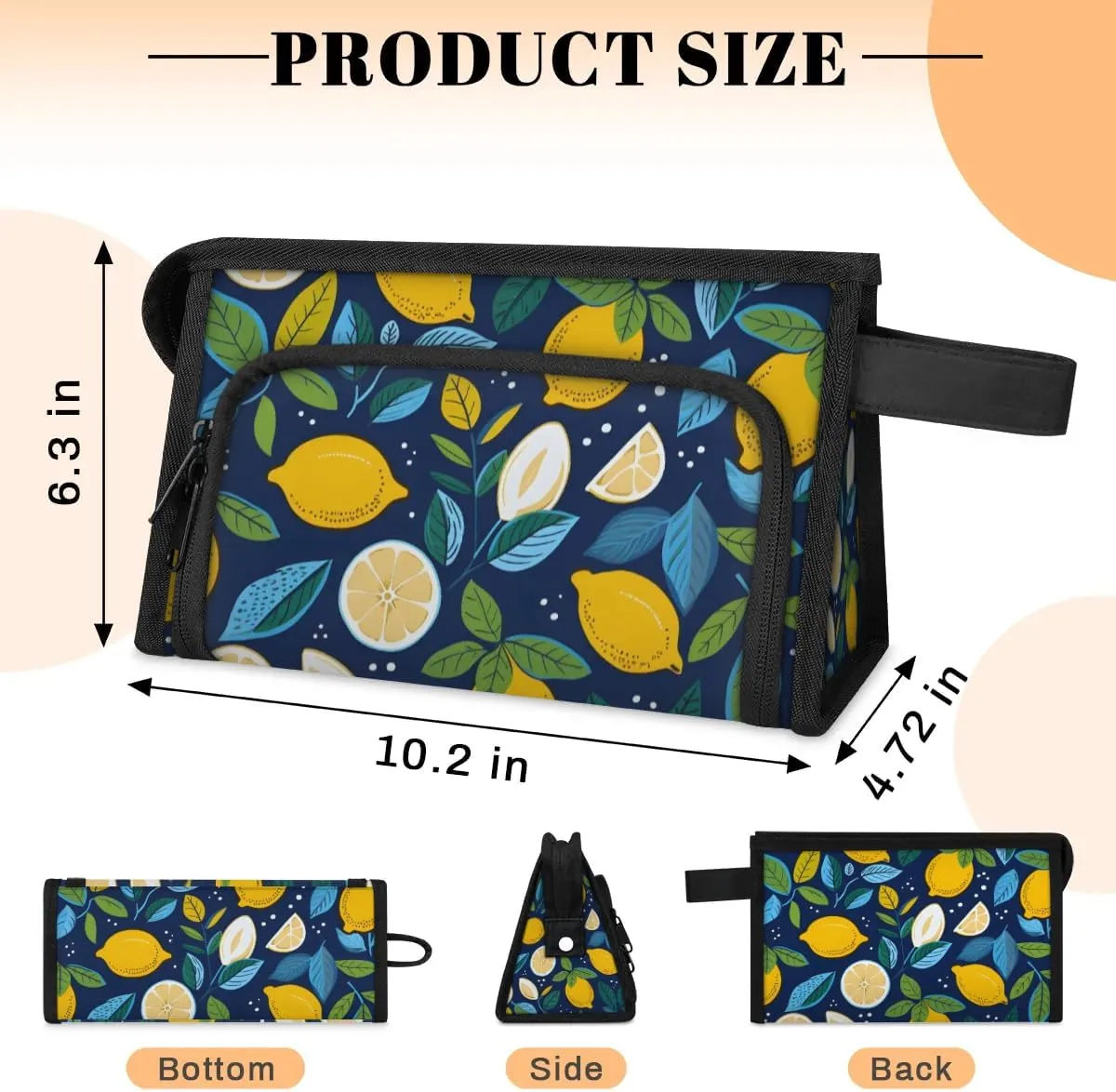 Makeup Bag Lemons Prints Travel Toiletry Bag Makeup Organizer Portable Make Up Bags for Women Cosmetic Bag with Handle