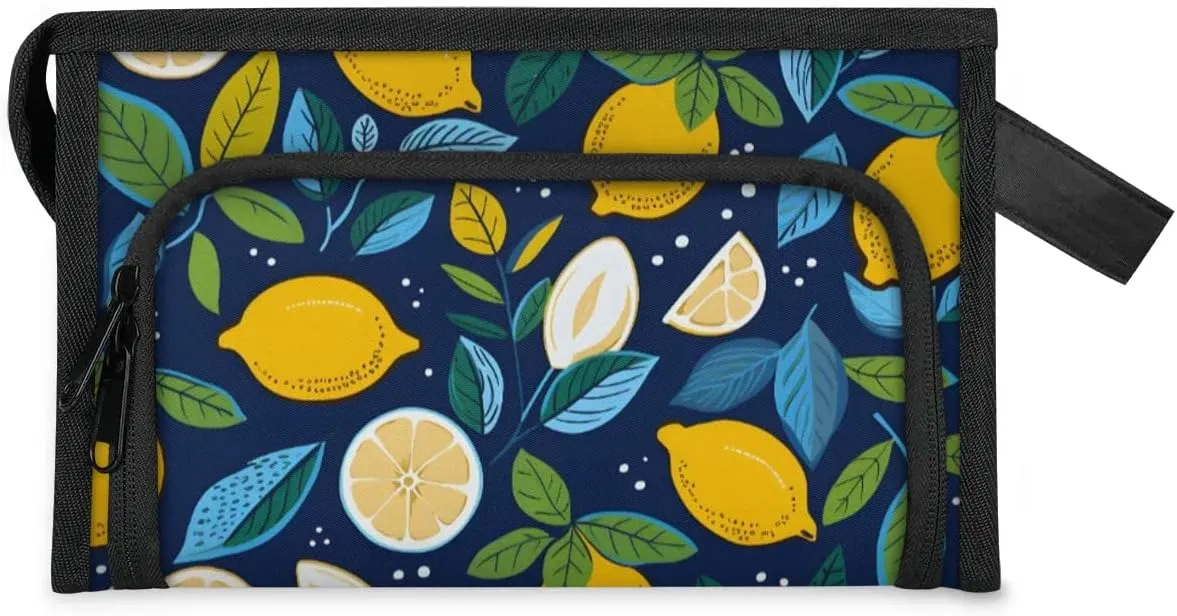 Makeup Bag Lemons Prints Travel Toiletry Bag Makeup Organizer Portable Make Up Bags for Women Cosmetic Bag with Handle