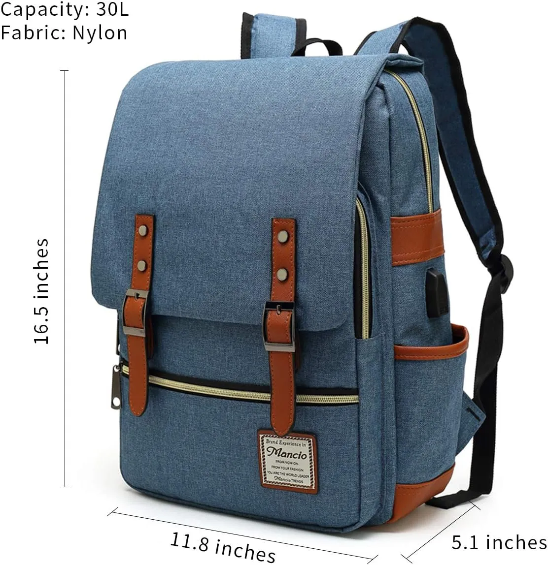 Mancio Slim Vintage Laptop Backpack For women,Men For Travel, College, Dayparks, Fits up to 15.6Inch Notebook in Blue