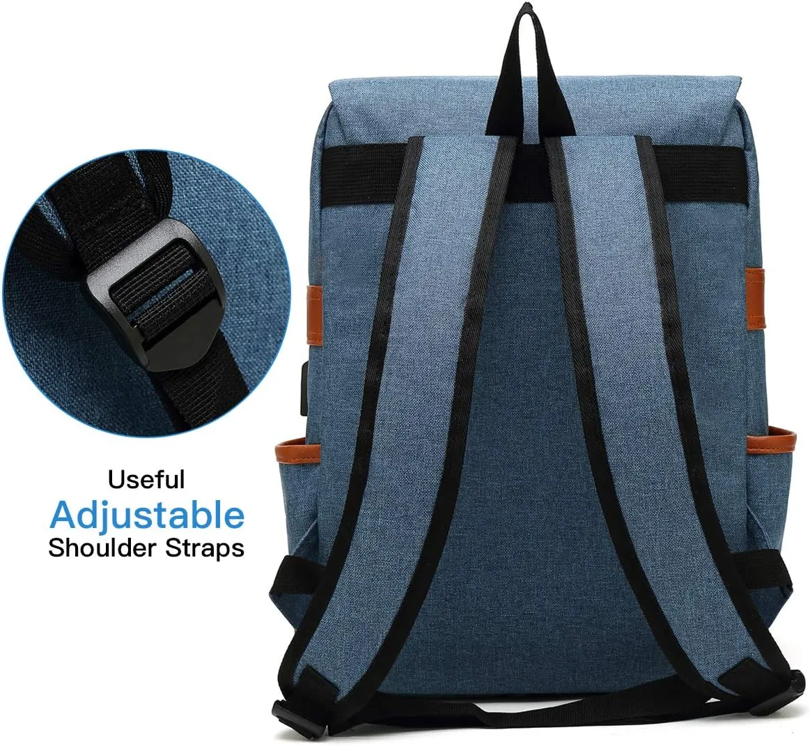 Mancio Slim Vintage Laptop Backpack For women,Men For Travel, College, Dayparks, Fits up to 15.6Inch Notebook in Blue