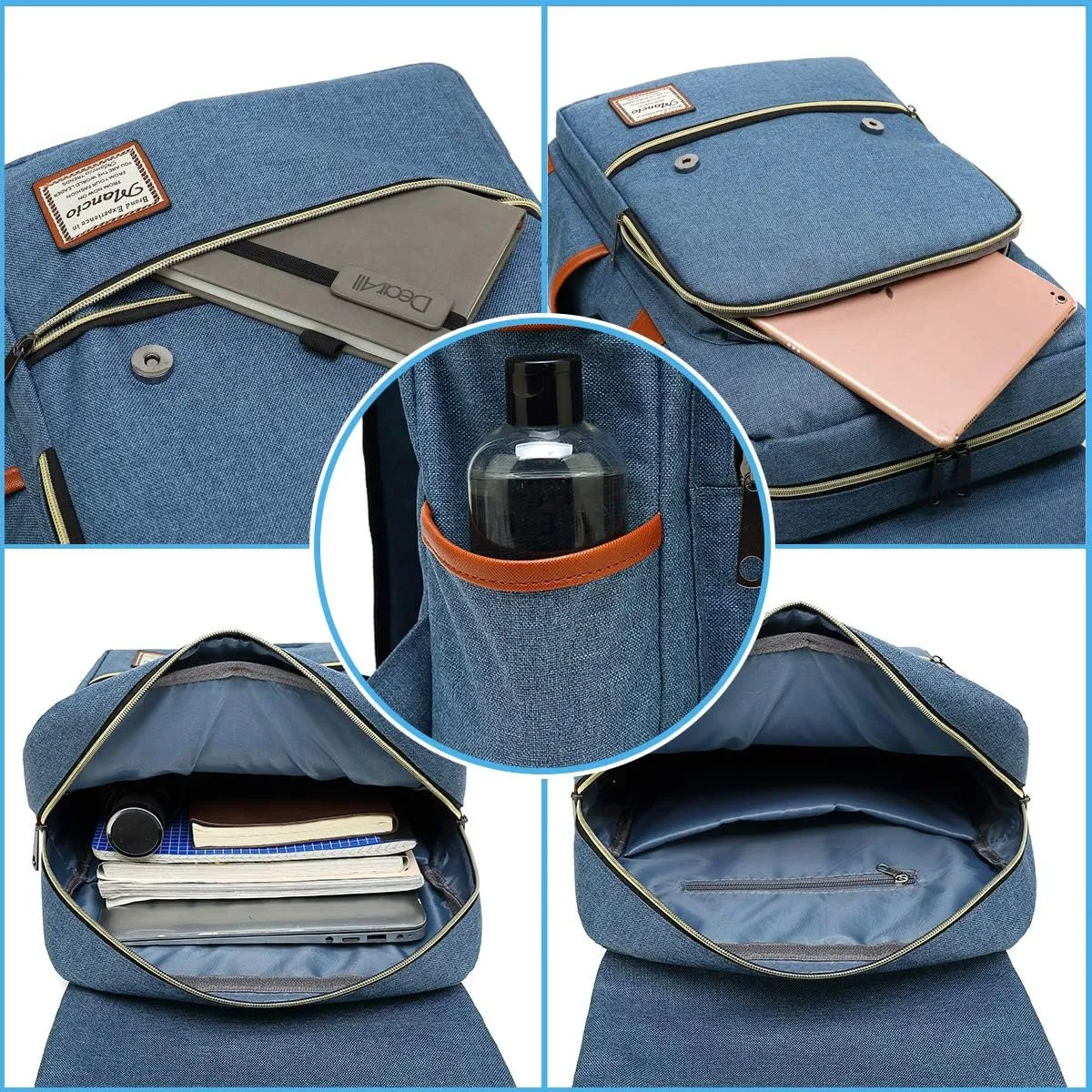 Mancio Slim Vintage Laptop Backpack For women,Men For Travel, College, Dayparks, Fits up to 15.6Inch Notebook in Blue