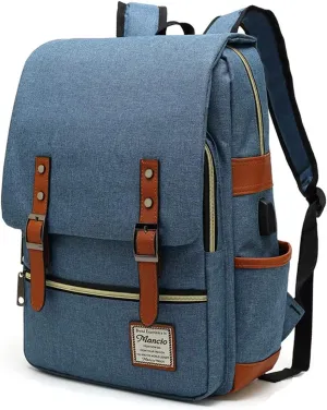 Mancio Slim Vintage Laptop Backpack For women,Men For Travel, College, Dayparks, Fits up to 15.6Inch Notebook in Blue