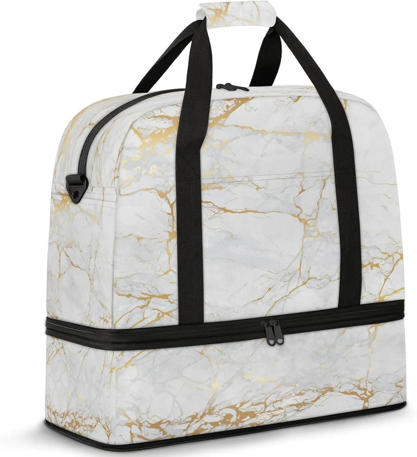 Marble White Gold Travel Duffel Bags for Women & Men Large Sports Gym Bags Foldie Weekender Overnight Bag Carry On Tote Bag With Shoe Compartment Personal Item Luggage for Travel Sports Gym
