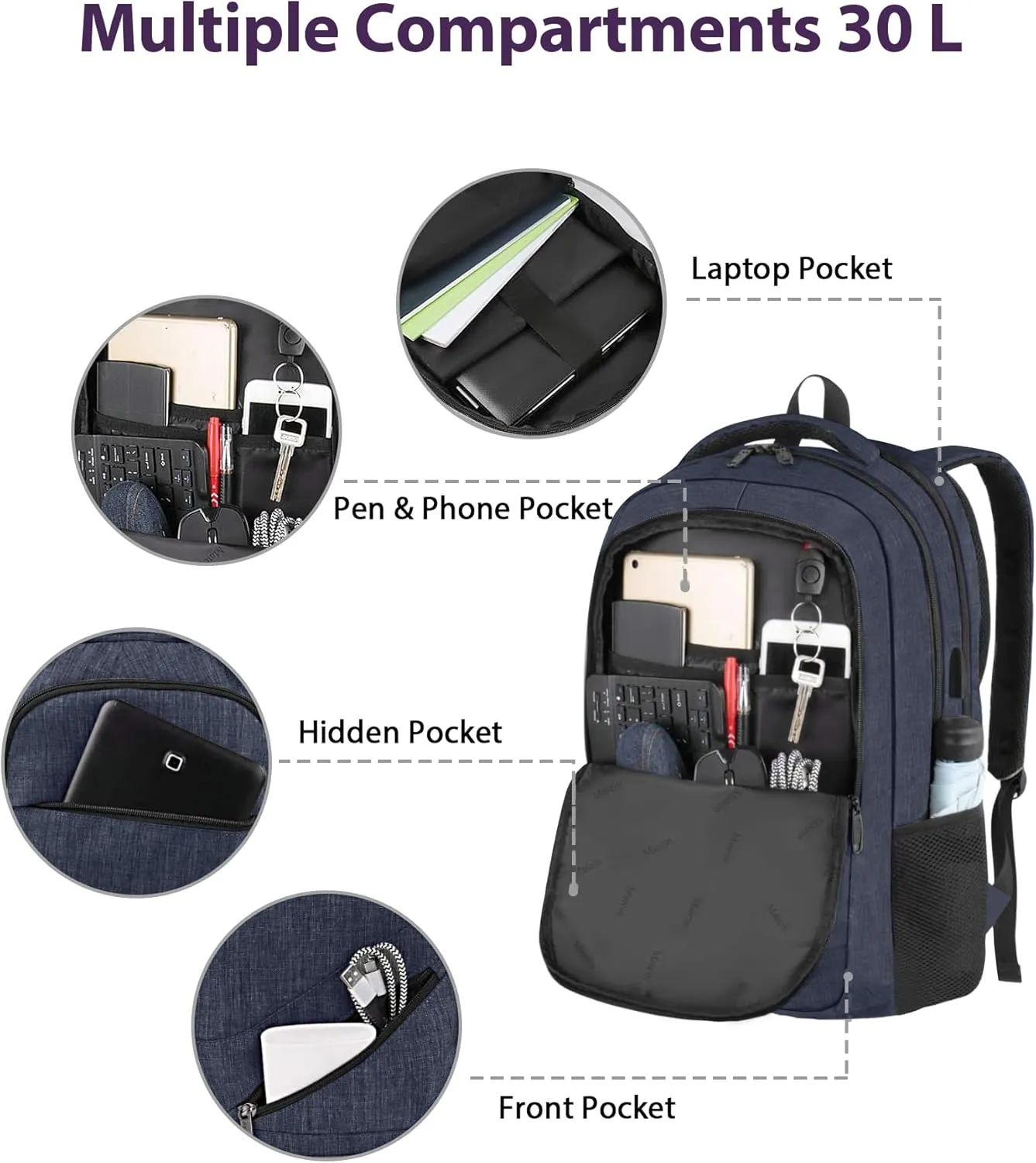 MATEIN 17 inch Laptop Backpack, Large Travel Backpack Carry On TSA Approved with Trolley Sleeve, Computer Work Bag with USB Charging Port, Water Resistant Daypack for College, Dark Blue