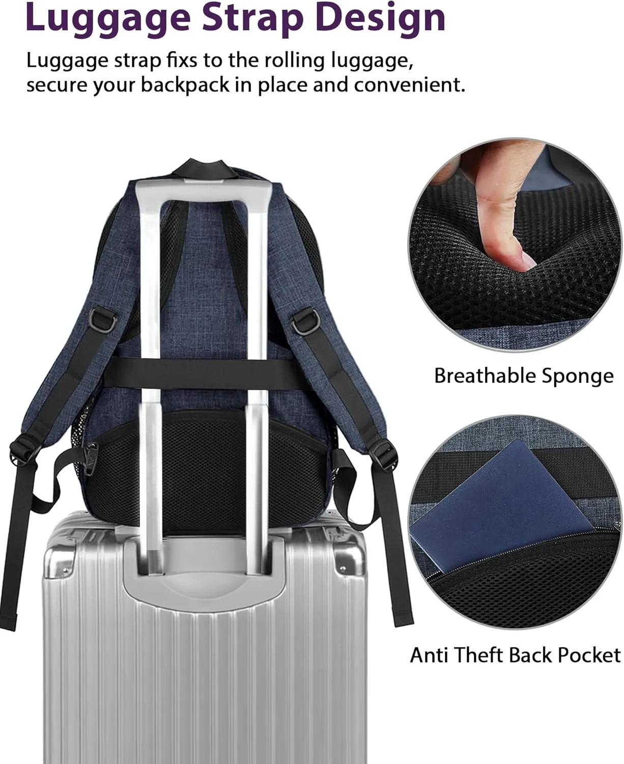 MATEIN 17 inch Laptop Backpack, Large Travel Backpack Carry On TSA Approved with Trolley Sleeve, Computer Work Bag with USB Charging Port, Water Resistant Daypack for College, Dark Blue