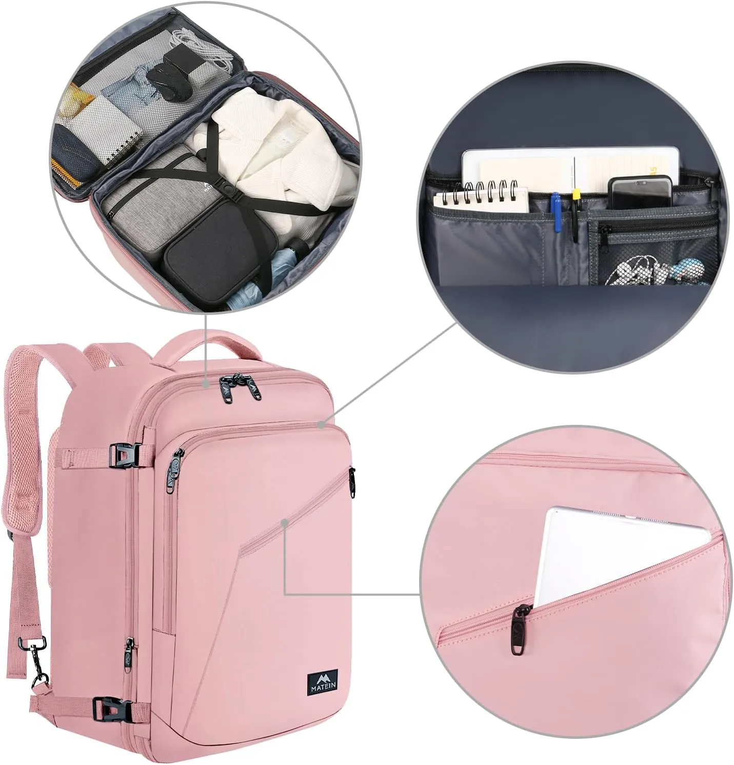 MATEIN 45L Womens Travel Backpack, Extra Large Carryon Backpack Fits Overhead Bin, Cute Weekender Daypack for Travel on Airplane, Traveling Accessories for Women, Pink