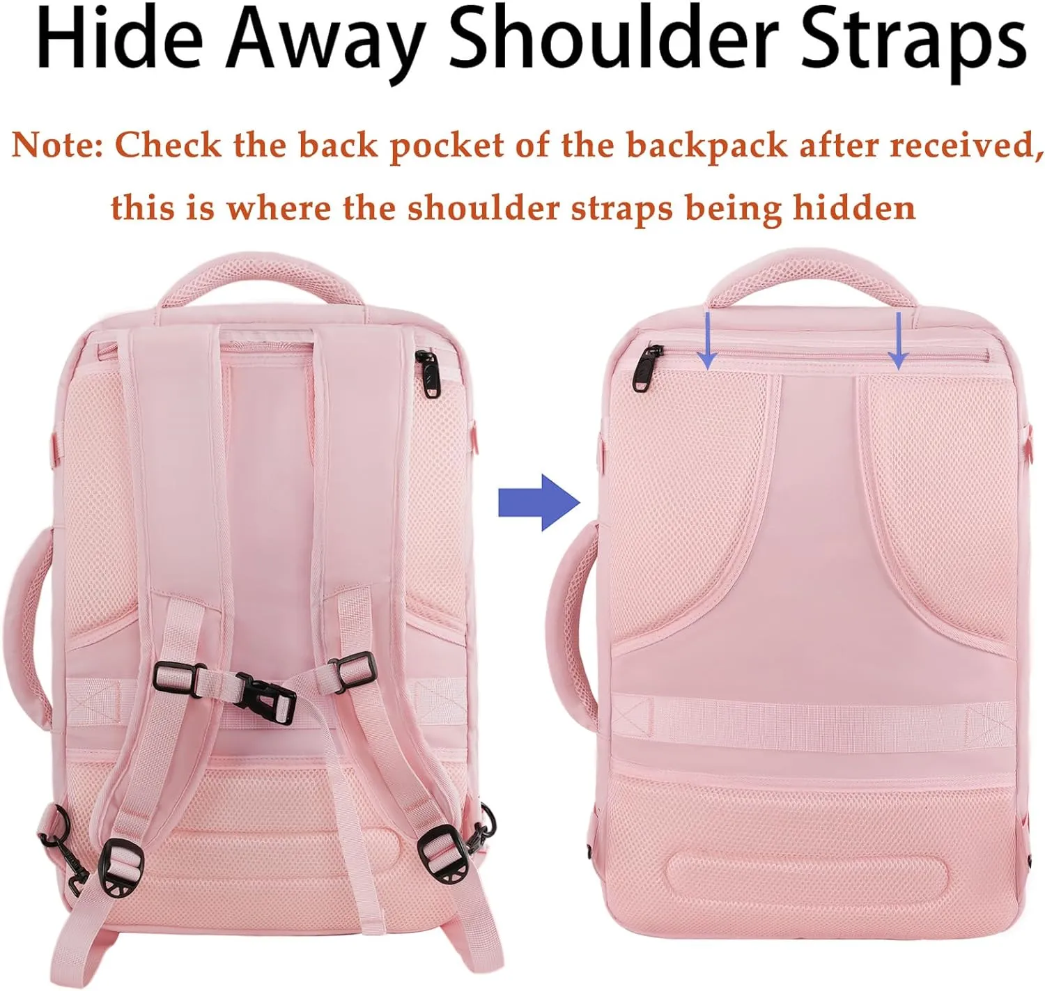 MATEIN 45L Womens Travel Backpack, Extra Large Carryon Backpack Fits Overhead Bin, Cute Weekender Daypack for Travel on Airplane, Traveling Accessories for Women, Pink