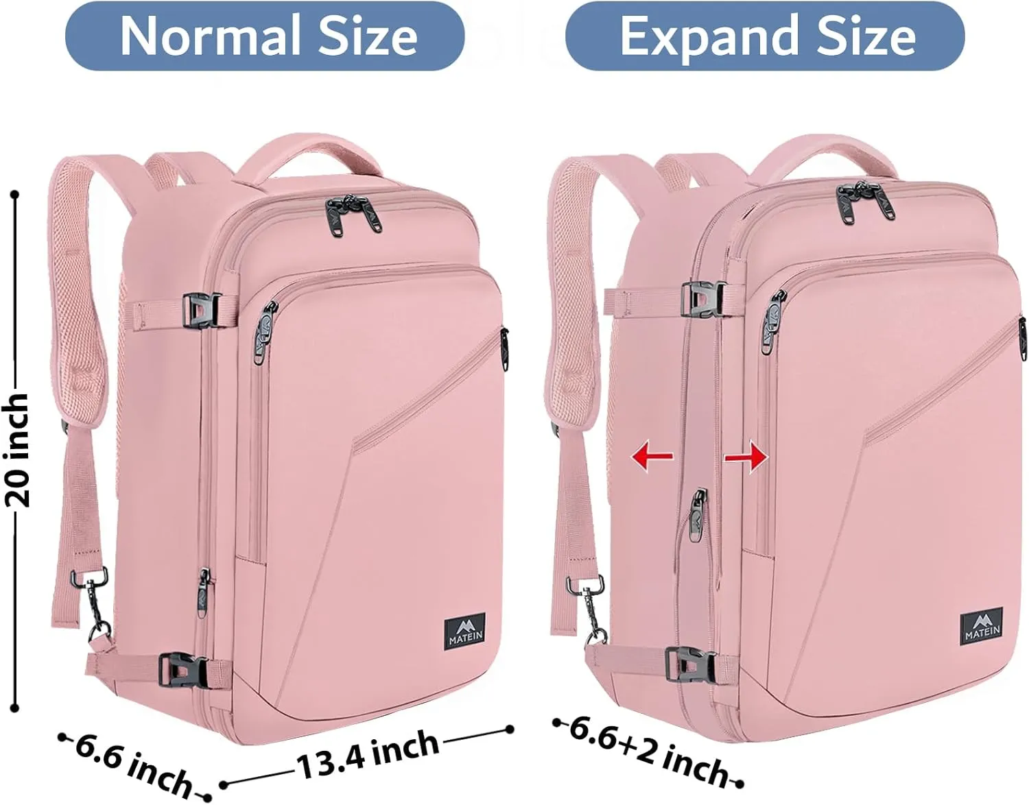 MATEIN 45L Womens Travel Backpack, Extra Large Carryon Backpack Fits Overhead Bin, Cute Weekender Daypack for Travel on Airplane, Traveling Accessories for Women, Pink