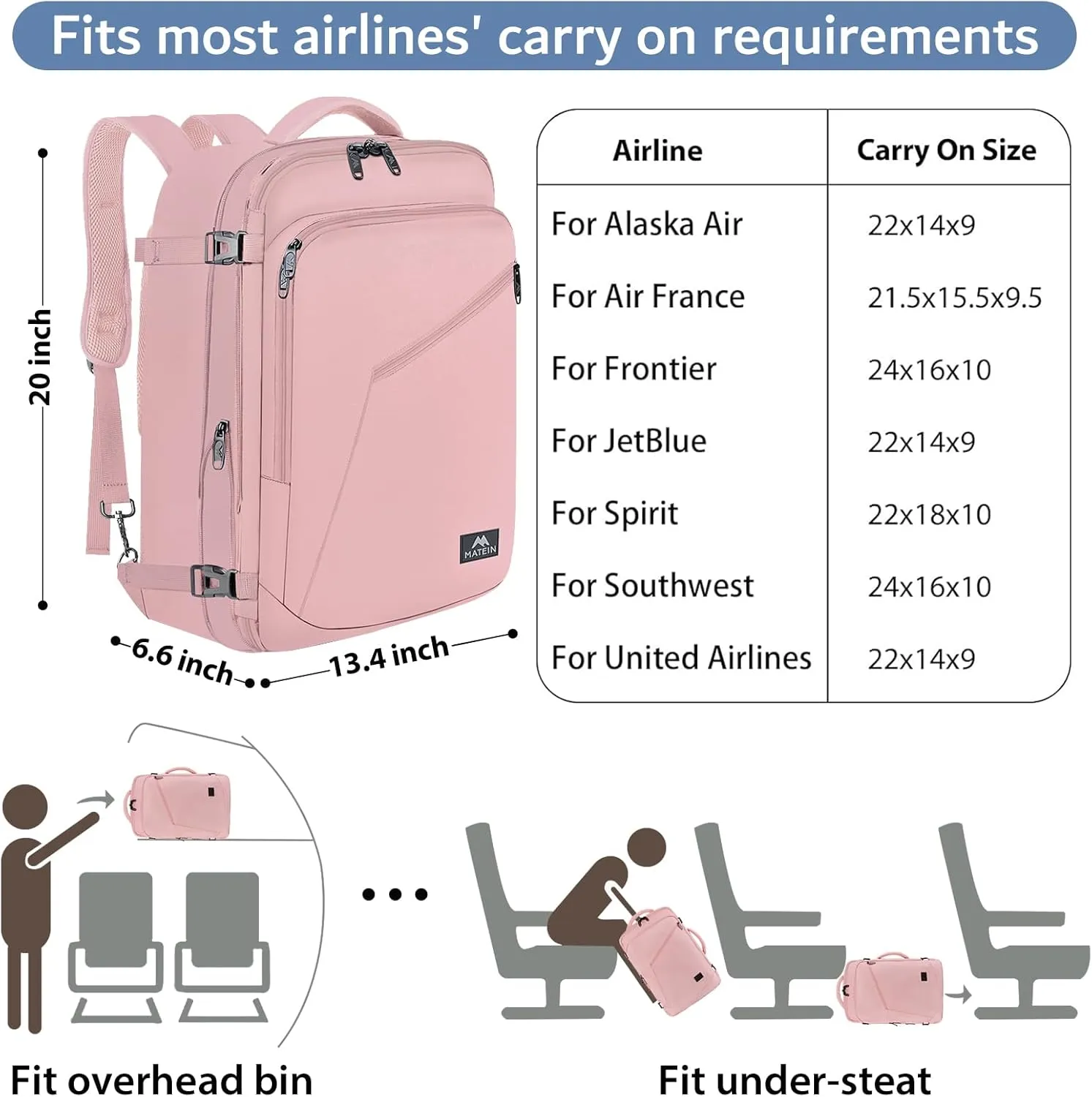 MATEIN 45L Womens Travel Backpack, Extra Large Carryon Backpack Fits Overhead Bin, Cute Weekender Daypack for Travel on Airplane, Traveling Accessories for Women, Pink