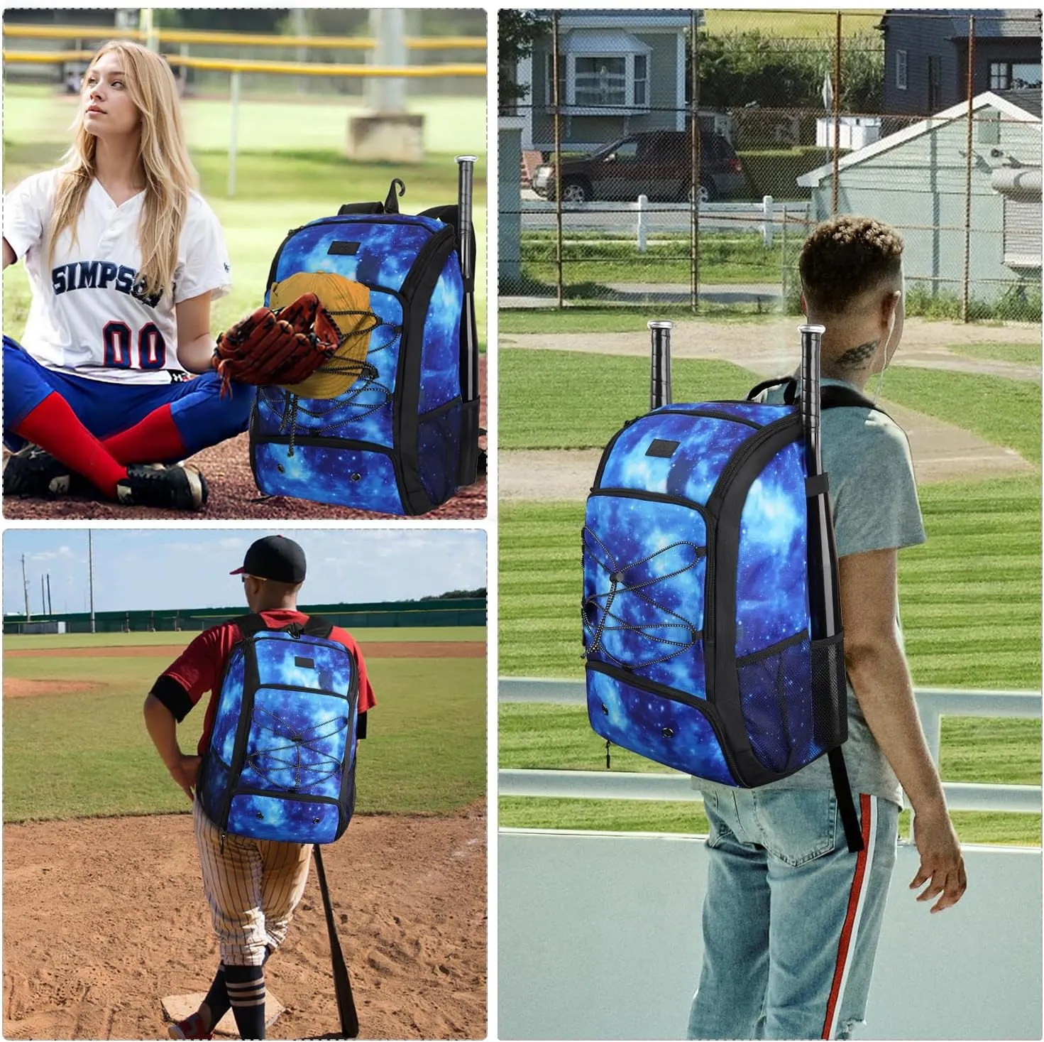 MATEIN Baseball Backpack, Softball Bat Bag with Shoes Compartment for Youth, Boys and Adult, Lightweight Baseball Bag with Fence Hook Hold TBall Bat, Batting Mitten, Helmet, Caps, Teeball Gear