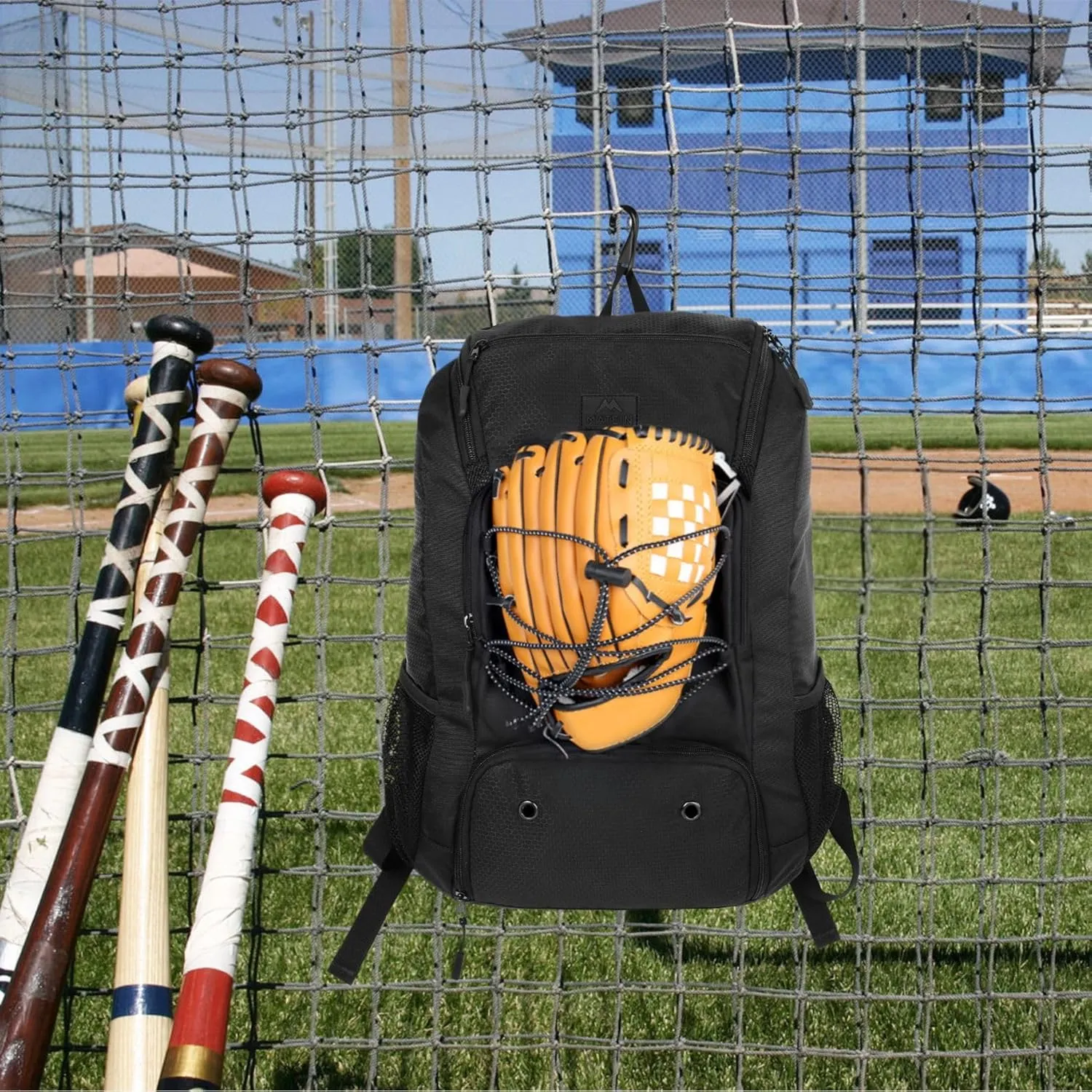 MATEIN Baseball Backpack, Softball Bat Bag with Shoes Compartment for Youth, Boys and Adult, Lightweight Baseball Bag with Fence Hook Hold TBall Bat, Batting Mitten, Helmet, Caps, Teeball Gear