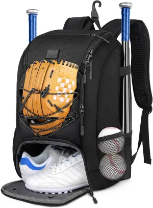 MATEIN Baseball Backpack, Softball Bat Bag with Shoes Compartment for Youth, Boys and Adult, Lightweight Baseball Bag with Fence Hook Hold TBall Bat, Batting Mitten, Helmet, Caps, Teeball Gear