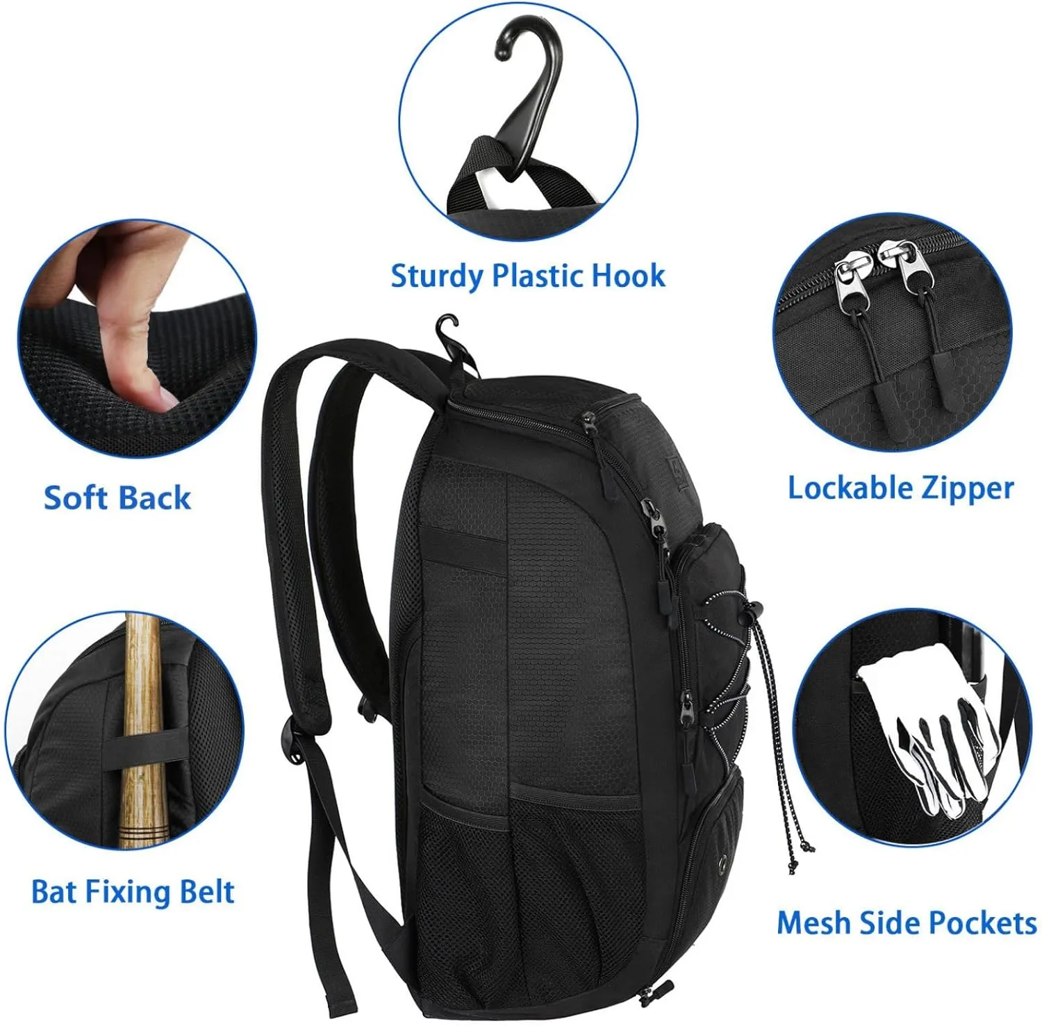 MATEIN Baseball Backpack, Softball Bat Bag with Shoes Compartment for Youth, Boys and Adult, Lightweight Baseball Bag with Fence Hook Hold TBall Bat, Batting Mitten, Helmet, Caps, Teeball Gear