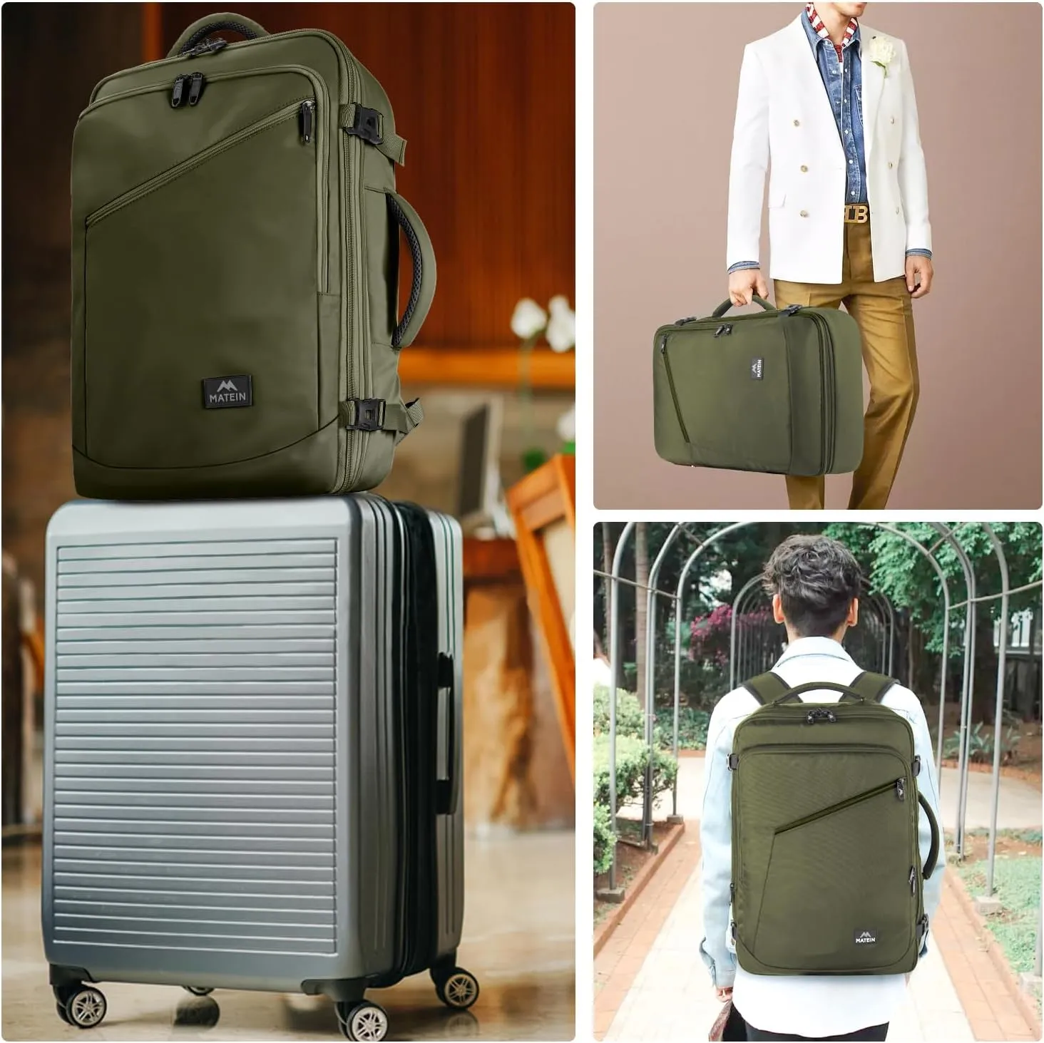 MATEIN Mens Backpack for Travel, Extra Large Expandable Carry on Backpack with Hideaway Shoulder Straps for Travelling, Water Resistant Heavy Duty Daypack, Gifts for Men Women, Dark Green