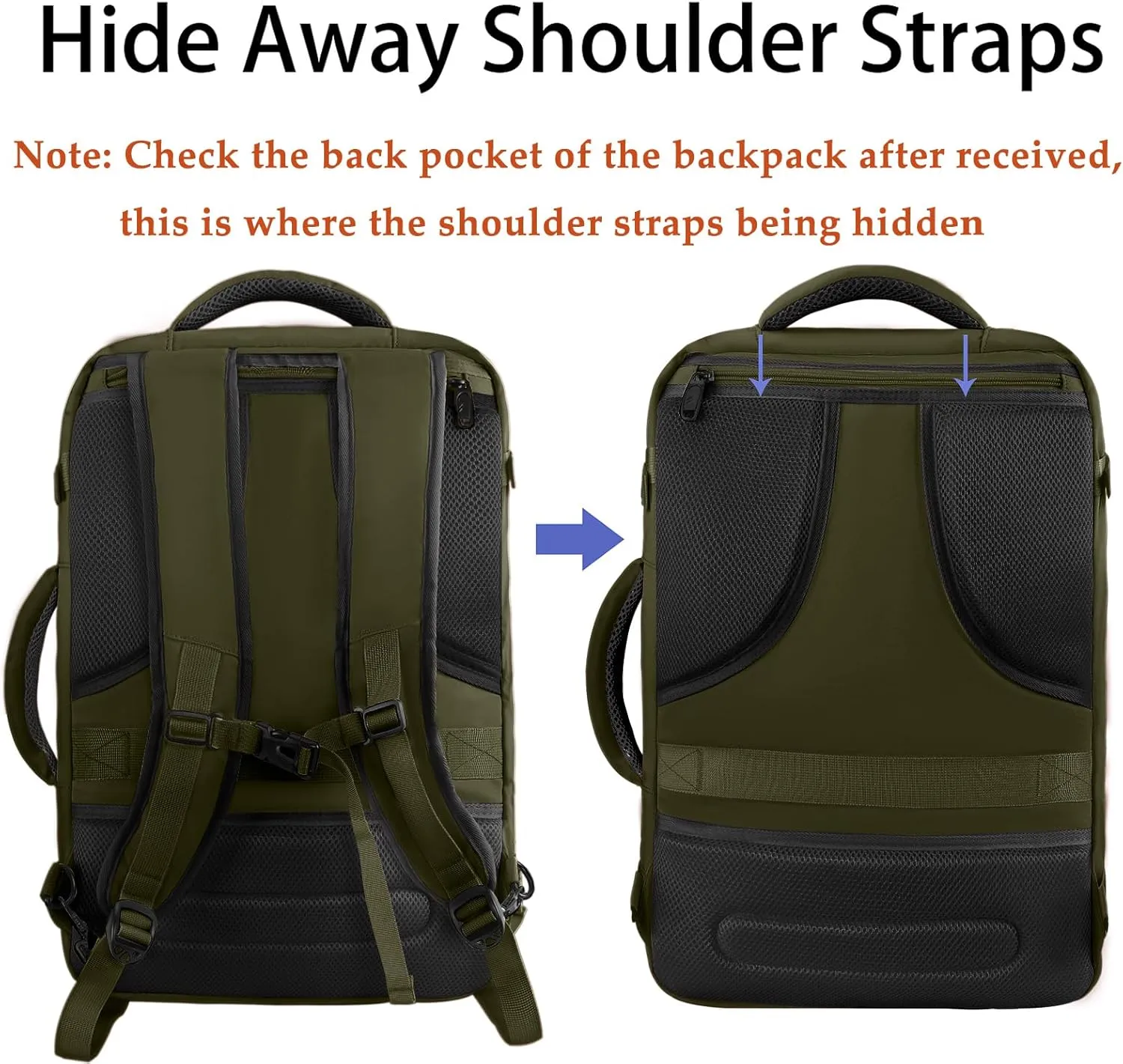 MATEIN Mens Backpack for Travel, Extra Large Expandable Carry on Backpack with Hideaway Shoulder Straps for Travelling, Water Resistant Heavy Duty Daypack, Gifts for Men Women, Dark Green