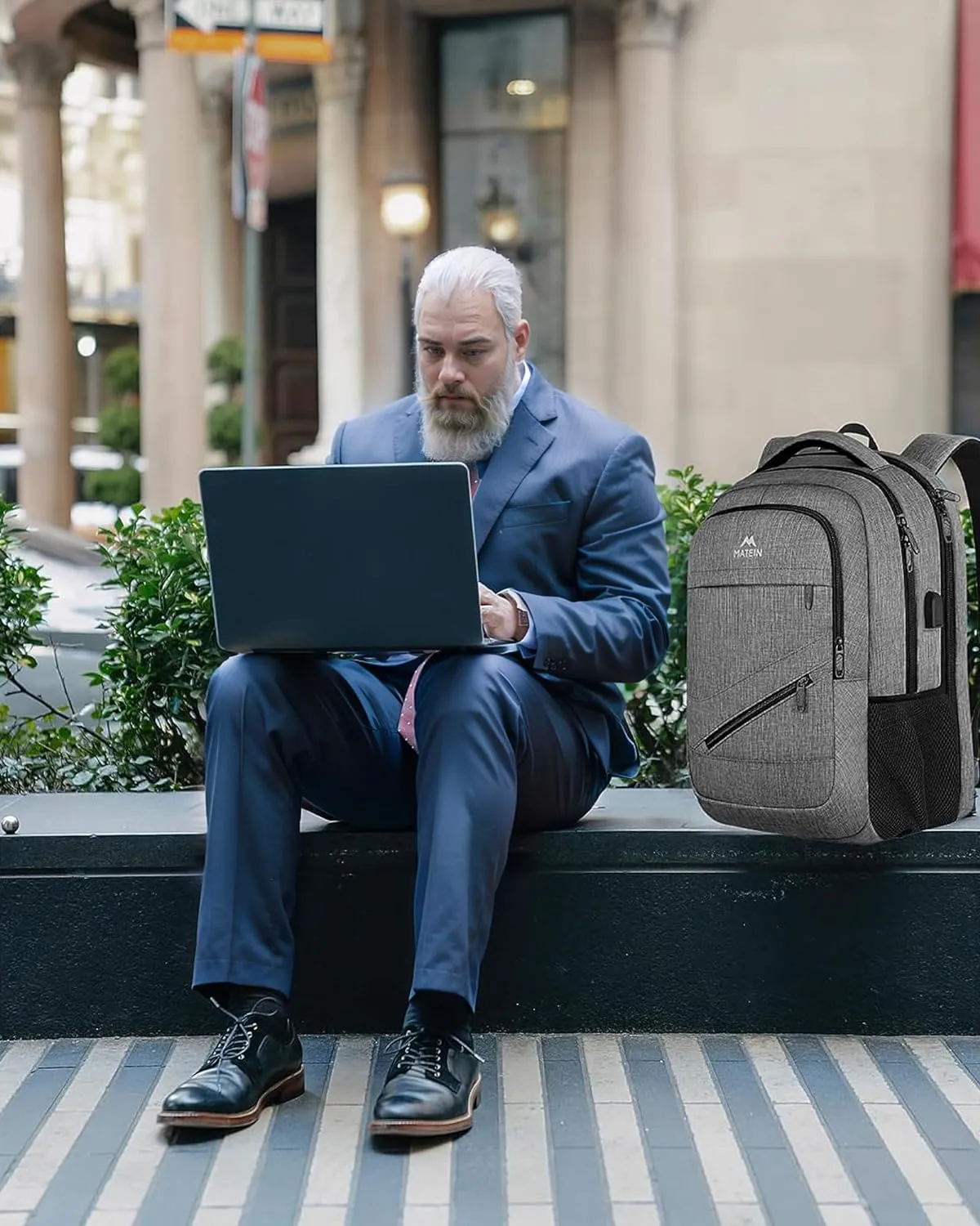 MATEIN Travel Laptop Backpack, 17 Inch Business Flight Approved Carry on Backpack, TSA Large Computer Bag for Men Women with USB Port and Trolley Sleeve, College School Tactical Book Bag, Grey
