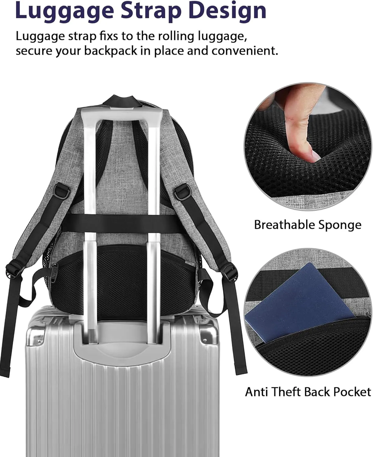 MATEIN Travel Laptop Backpack, 17 Inch Business Flight Approved Carry on Backpack, TSA Large Computer Bag for Men Women with USB Port and Trolley Sleeve, College School Tactical Book Bag, Grey