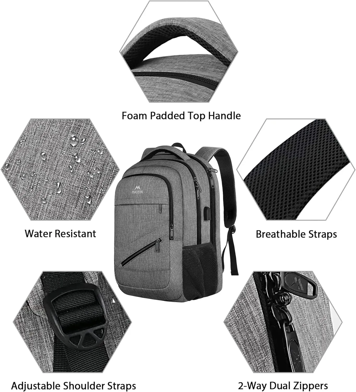 MATEIN Travel Laptop Backpack, 17 Inch Business Flight Approved Carry on Backpack, TSA Large Computer Bag for Men Women with USB Port and Trolley Sleeve, College School Tactical Book Bag, Grey
