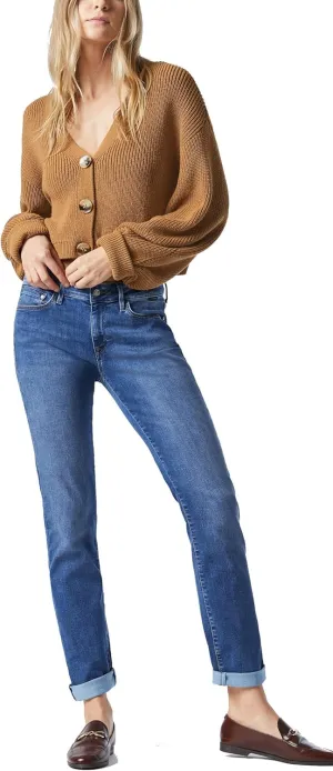 Mavi Women's Emma Mid Rise Slim Boyfriend Jeans - Premium Stretch Denim Jeans - Comfortable Jeans for Women, Machine Washable