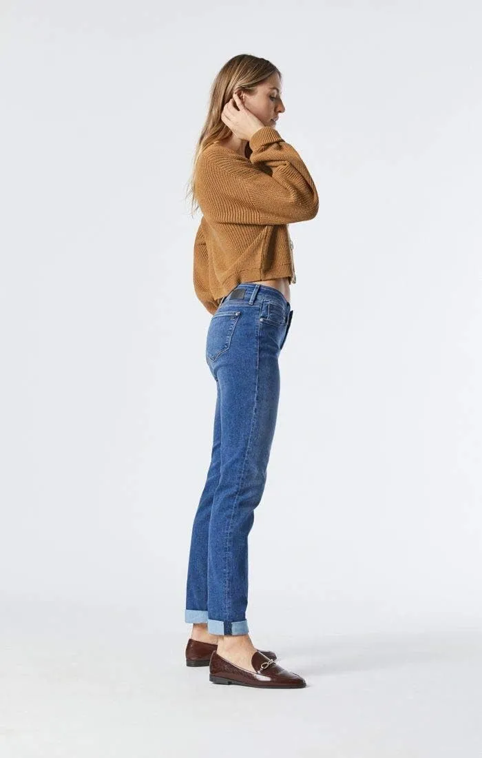 Mavi Women's Emma Mid Rise Slim Boyfriend Jeans - Premium Stretch Denim Jeans - Comfortable Jeans for Women, Machine Washable