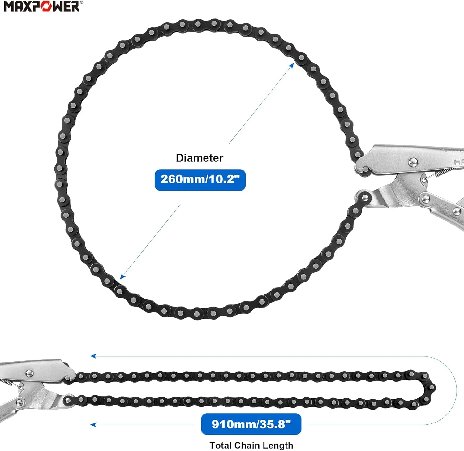MAXPOWER Locking Chain Clamp, 9-Inch Locking Chian Pliers with 35.8-Inch Chain, 2 Pack