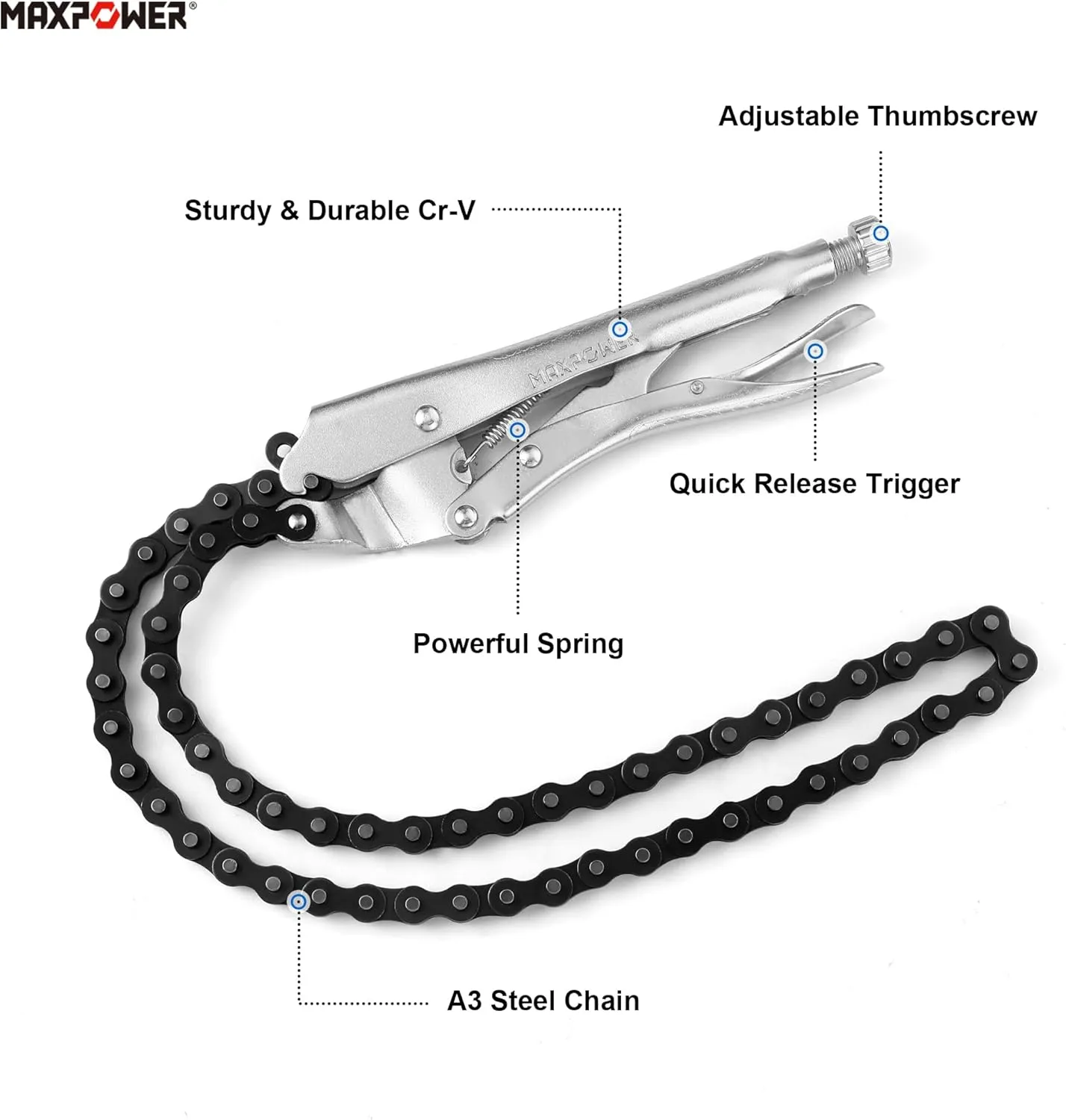 MAXPOWER Locking Chain Clamp, 9-Inch Locking Chian Pliers with 35.8-Inch Chain, 2 Pack