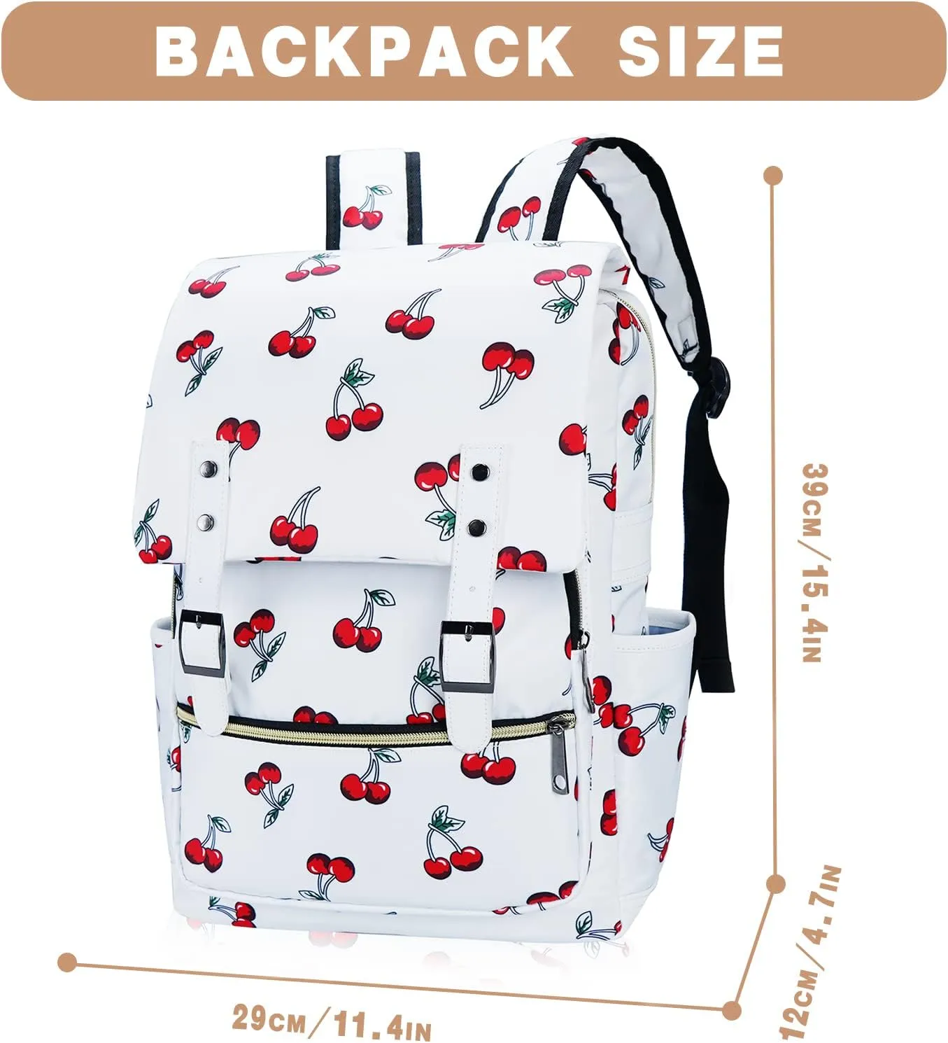 MCWTH Cherry School Backpack for Girls Women, 15.6 inch Laptop Backpacks Bookbags for College Travel
