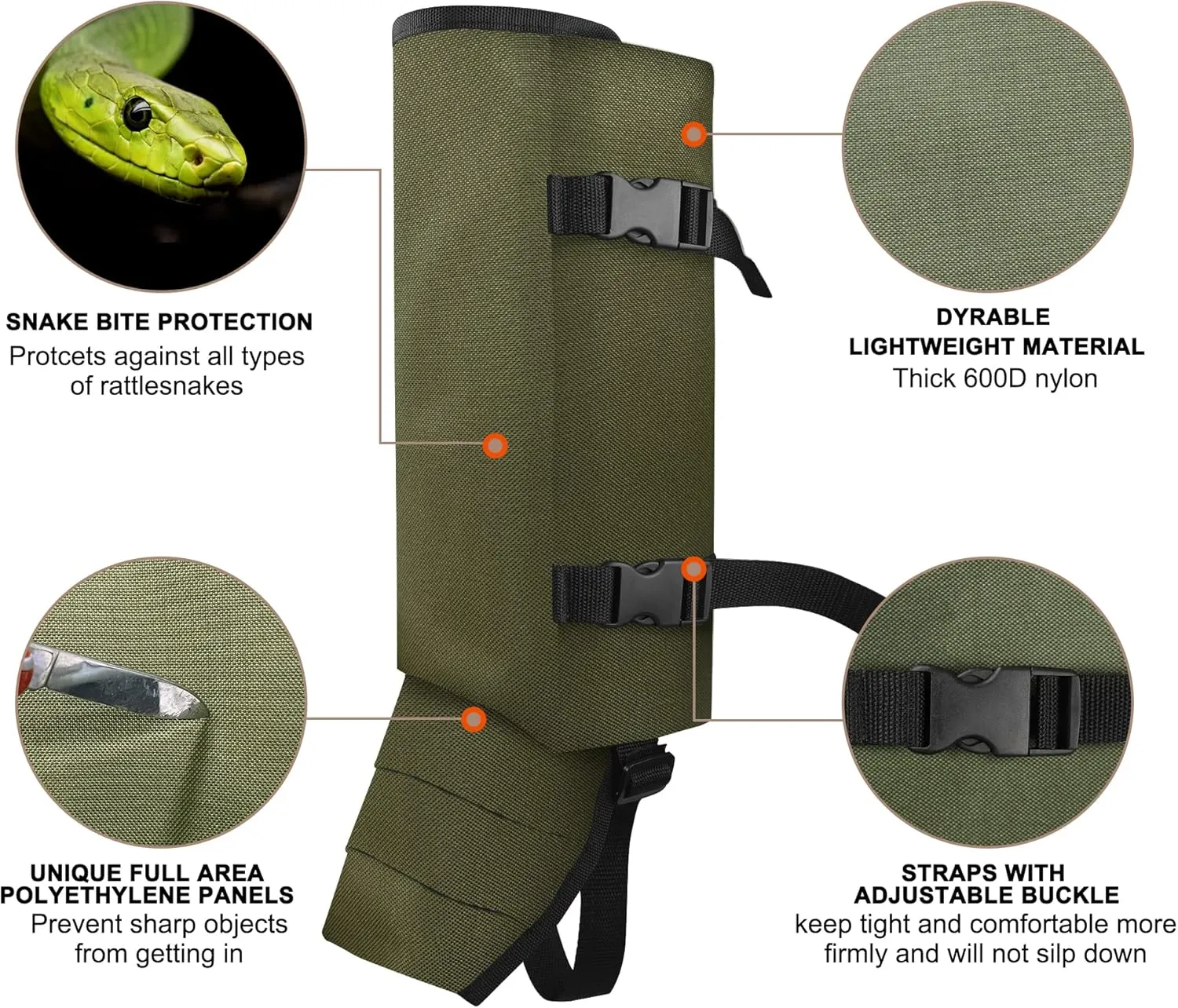 MDSTOP Snake Gaiters Leg Guards, Waterproof Snake Guards, Adjustable Snake Bite Protection for Lower Legs, Snake Chaps for Men & Women, Snake Proof Gaiters for Hunting,Outdoor and Farm Working