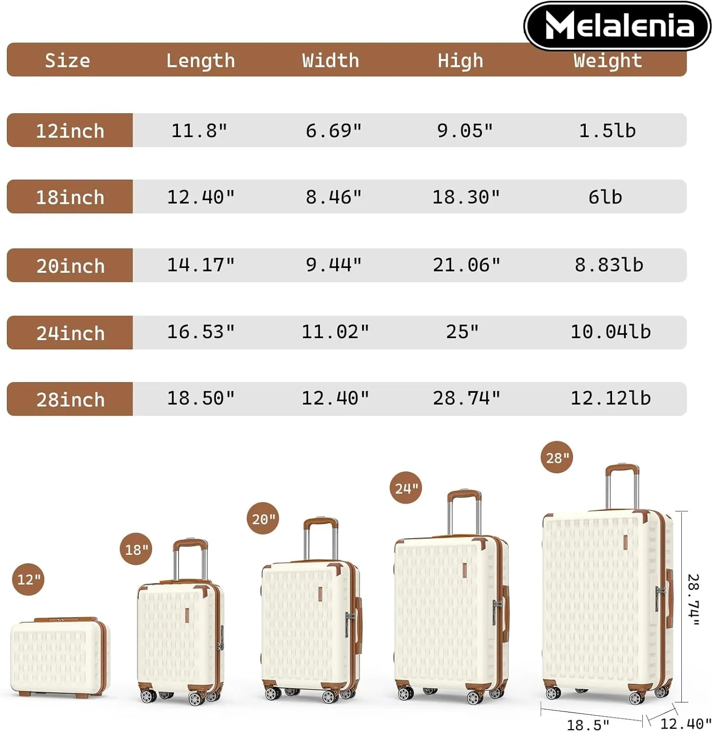 Melalenia Luggage Sets 7 Piece Hard Shell Carry on Suitcase with Spinner Wheels and TSA Lock, Lightweight Travel Duffel Bag for Women, Beige Brown