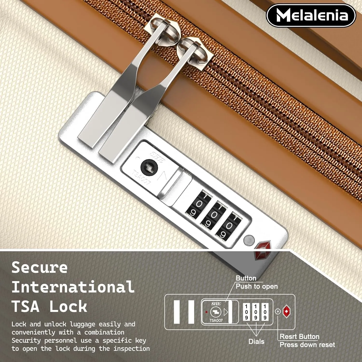 Melalenia Luggage Sets 7 Piece Hard Shell Carry on Suitcase with Spinner Wheels and TSA Lock, Lightweight Travel Duffel Bag for Women, Beige Brown