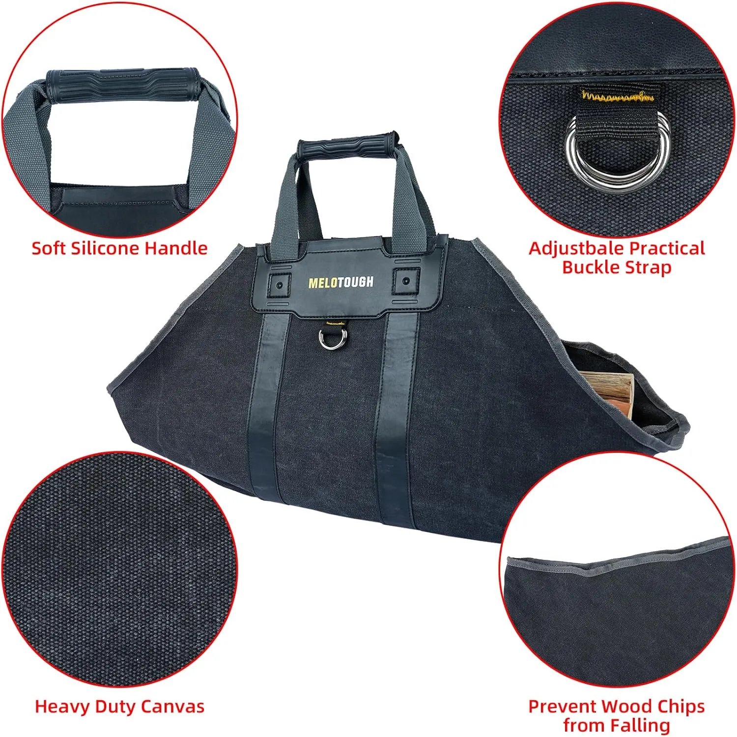 MELOTOUGH Firewood Log Carrier Ballistic Log Tote Bag,Super Stronger Than Canvas Firewood Carrier Log Tote Bag