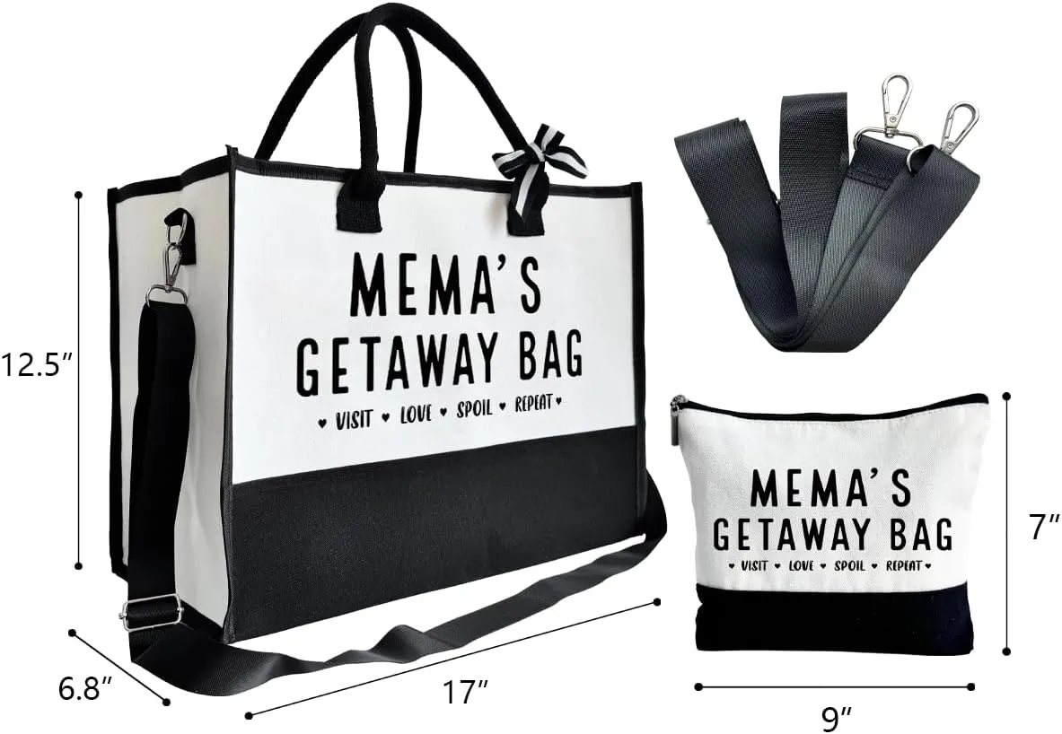 Mema's Getaway Beach Tote - Canvas Bag for Women's Birthday, Picnic, Shopping & Camping