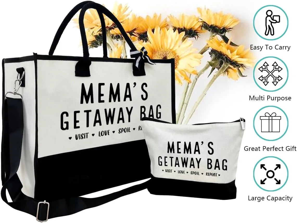 Mema's Getaway Beach Tote - Canvas Bag for Women's Birthday, Picnic, Shopping & Camping